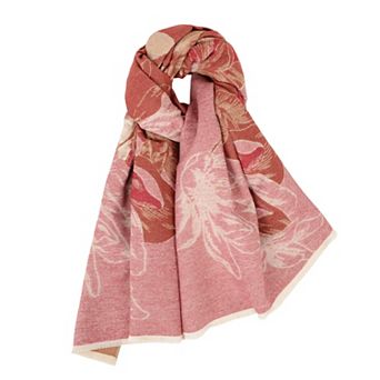 Womens Reversible Jacquard Knit Warm Scarf with Floral Pattern