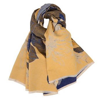 Womens Reversible Jacquard Knit Warm Scarf with Floral Pattern