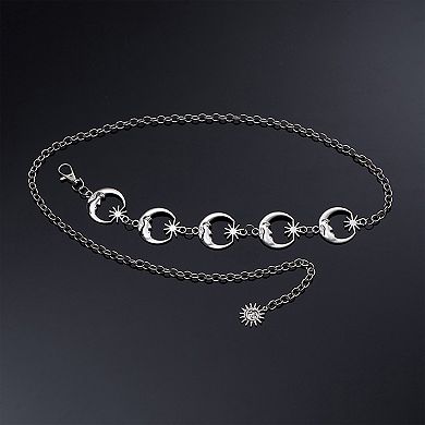 Womens Celestial Moon and Sun Charm Metal Waist Chain Belt