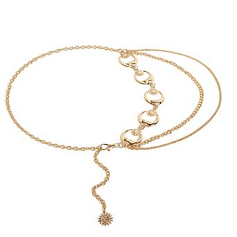 Womens Celestial Moon and Sun Charm Metal Waist Chain Belt