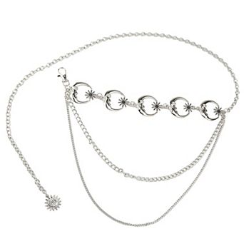 Womens Celestial Moon and Sun Charm Metal Waist Chain Belt