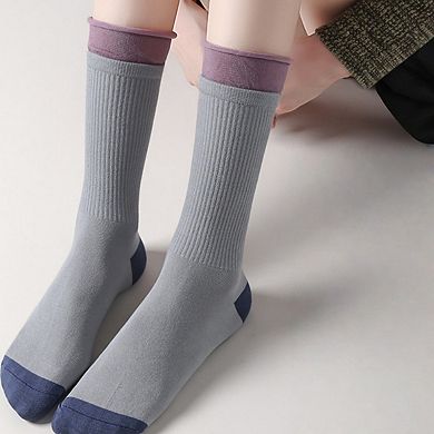 3-Pair Women's Ribbed Crew Socks with Contrast Heel Toe Accents Everyday Comfort Gift Set