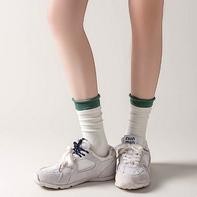 3-Pair Women's Ribbed Crew Socks with Contrast Heel Toe Accents Everyday Comfort Gift Set