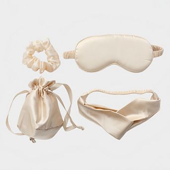 Women's 4 pc Satin Sleep Accessory Set with Eye Mask Headband Scrunchie