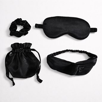 Women's 4 pc Satin Sleep Accessory Set with Eye Mask Headband Scrunchie