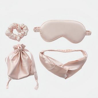 Women's 4 pc Satin Sleep Accessory Set with Eye Mask Headband Scrunchie