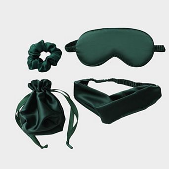 Women's 4 pc Satin Sleep Accessory Set with Eye Mask Headband Scrunchie