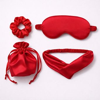 Women's 4 pc Satin Sleep Accessory Set with Eye Mask Headband Scrunchie