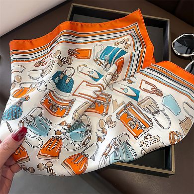 Womens Square Scarf with Handbag Illustration Print