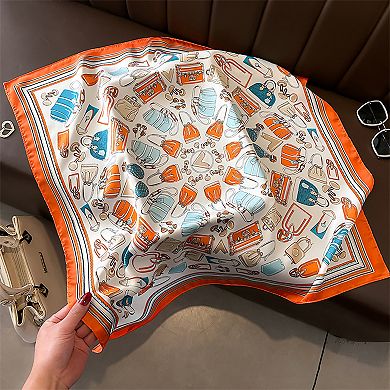 Womens Square Scarf with Handbag Illustration Print