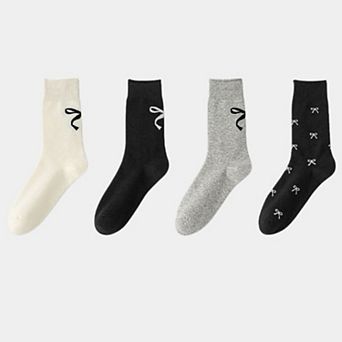 4-Pair Women's Soft Knit Crew Socks with Minimal Logo Detail Stretch Fabric Everyday Comfort Set