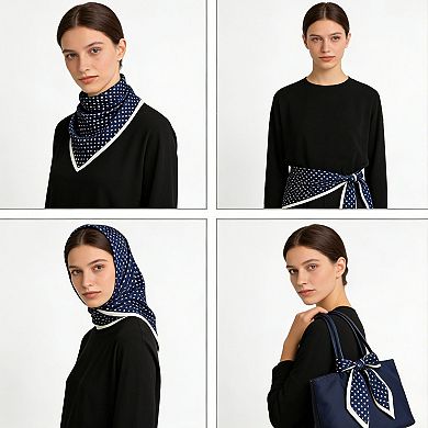 Satin Polka Dot Square Scarf with Contrast Border