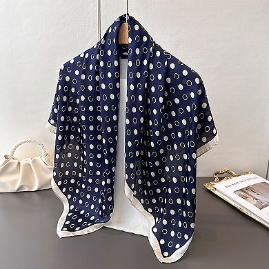 Satin Polka Dot Square Scarf with Contrast Border