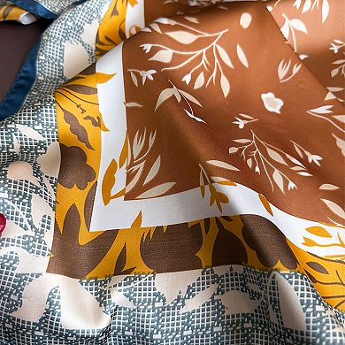 Satin Square Scarf with Botanical Print Soft Accessory