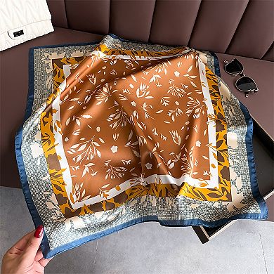 Satin Square Scarf with Botanical Print Soft Accessory