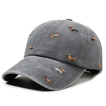 Embroidered Dog Baseball Cap with Curved Brim Soft Structured Crown and Adjustable Back Strap