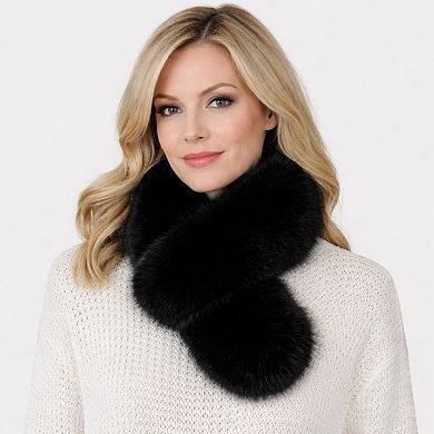 Faux Fur Pull-Through Scarf with Plush Texture and Loop Closure Design 29.5x5in