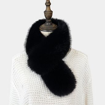 Faux Fur Pull-Through Scarf with Plush Texture and Loop Closure Design 29.5x5in