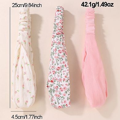 3-Piece Twisted Fabric Headband Set with Elastic Back and Mixed Patterned Designs