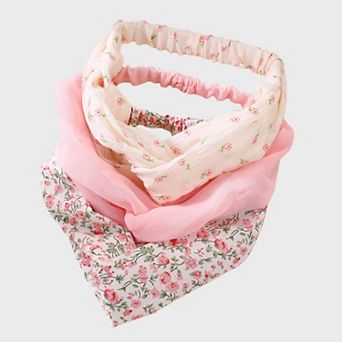3 pc Twisted Fabric Headband Set with Elastic Back and Mixed Patterned Designs