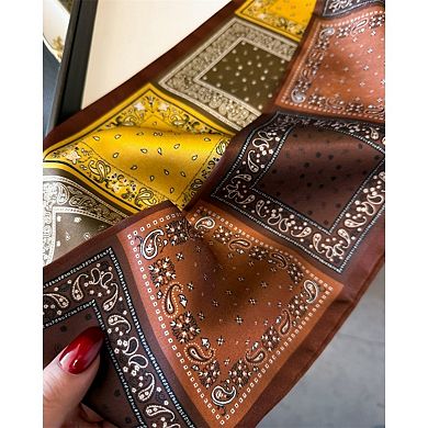 Paisley Print Satin Long Scarf with Patchwork Panel Design and Smooth Finish 57x4.7in