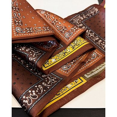 Paisley Print Satin Long Scarf with Patchwork Panel Design and Smooth Finish 57x4.7in