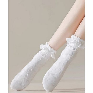6-Piece Ruffle Trim Ankle Socks with Soft Stretch Fabric Breathable Lightweight Textured Knit