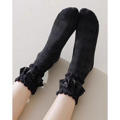 6-Piece Ruffle Trim Ankle Socks with Soft Stretch Fabric Breathable Lightweight Textured Knit