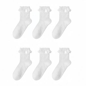 6 pc Ruffle Trim Ankle Socks with Soft Stretch Fabric Breathable Lightweight Textured Knit