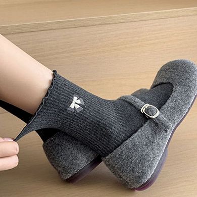 3-Pair Women's Soft Ribbed Ankle Socks with Lettuce Edge Trim and Bow Accent Set US(5-10)