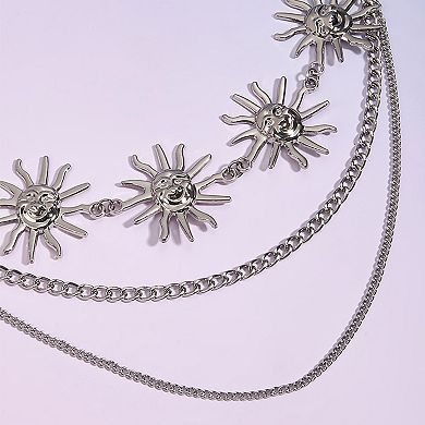 Womens Sunburst Metal Waist Chain Belt with Layered Chains