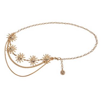 Womens Sunburst Metal Waist Chain Belt with Layered Chains