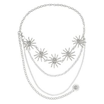 Womens Sunburst Metal Waist Chain Belt with Layered Chains