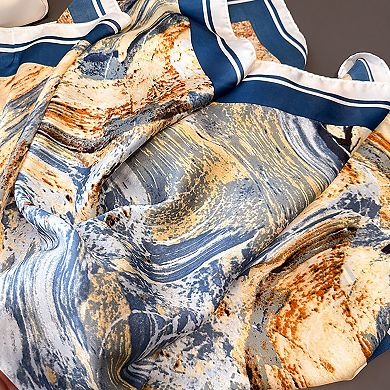 Womens Satin Square Scarf with Abstract Marble Print