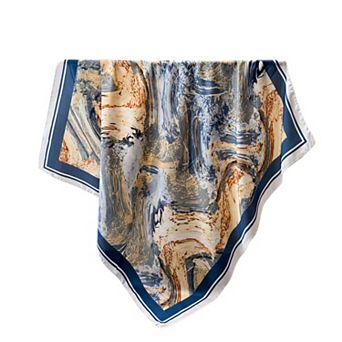 Womens Satin Square Scarf with Abstract Marble Print