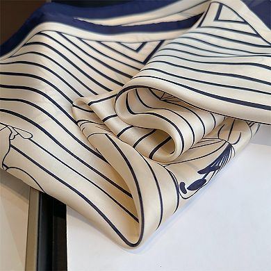 Womens Satin Square Scarf with Modern Floral Line Art