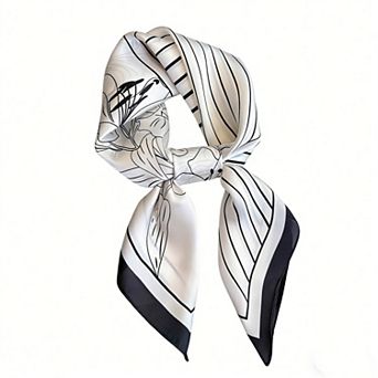 Womens Satin Square Scarf with Modern Floral Line Art