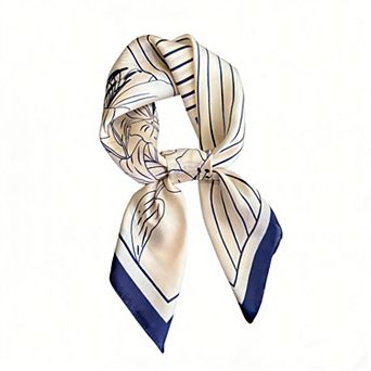 Womens Satin Square Scarf with Modern Floral Line Art