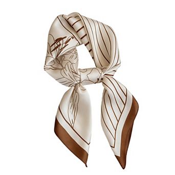 Womens Satin Square Scarf with Modern Floral Line Art