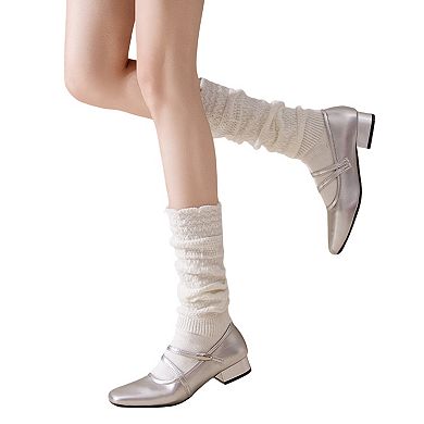 Womens Vintage Knit Lace Long Crew Socks Soft Stretch Warm Fit