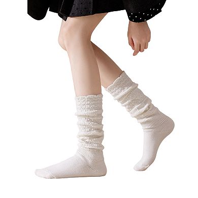 Womens Vintage Knit Lace Long Crew Socks Soft Stretch Warm Fit