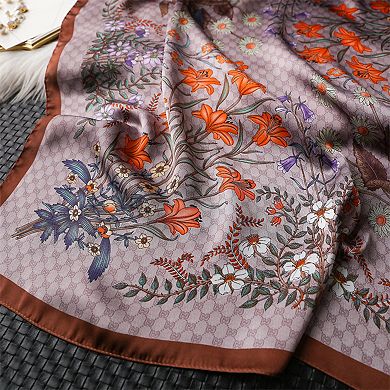 Womens Satin Square Scarf Floral Print Neck Hair Accessory