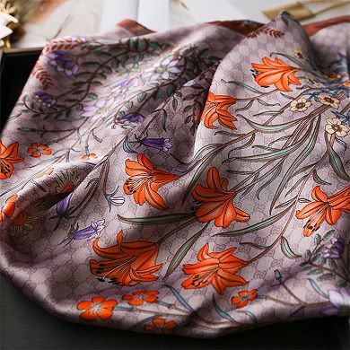 Womens Satin Square Scarf Floral Print Neck Hair Accessory