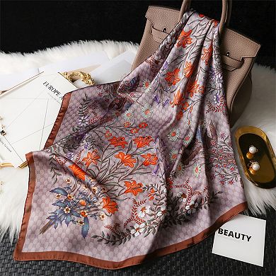 Womens Satin Square Scarf Floral Print Neck Hair Accessory