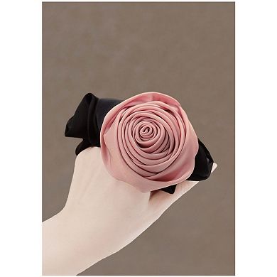 3-Piece Scrunchie Set with Fabric Rose Accent and Gathered Elastic Hair Ties 3.5in (Rose 2.5in)