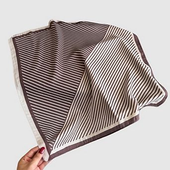 Striped Satin Square Scarf with Two-Panel Design and Smooth Lightweight Finish 26.7x26.7in