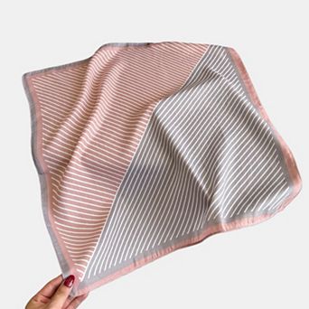 Striped Satin Square Scarf with Two-Panel Design and Smooth Lightweight Finish 26.7x26.7in