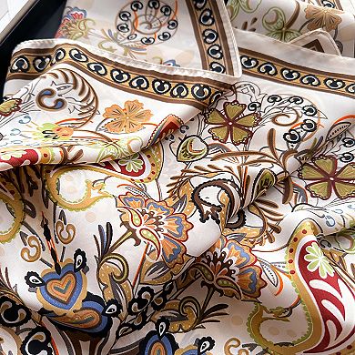 Satin Square Scarf with Vintage Paisley Floral Print