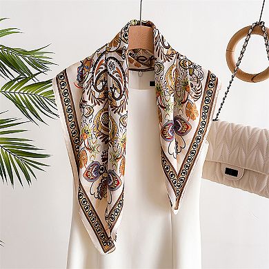 Satin Square Scarf with Vintage Paisley Floral Print
