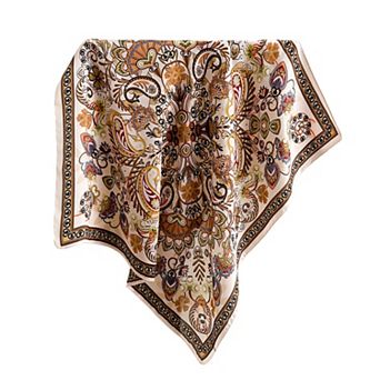 Satin Square Scarf with Vintage Paisley Floral Print